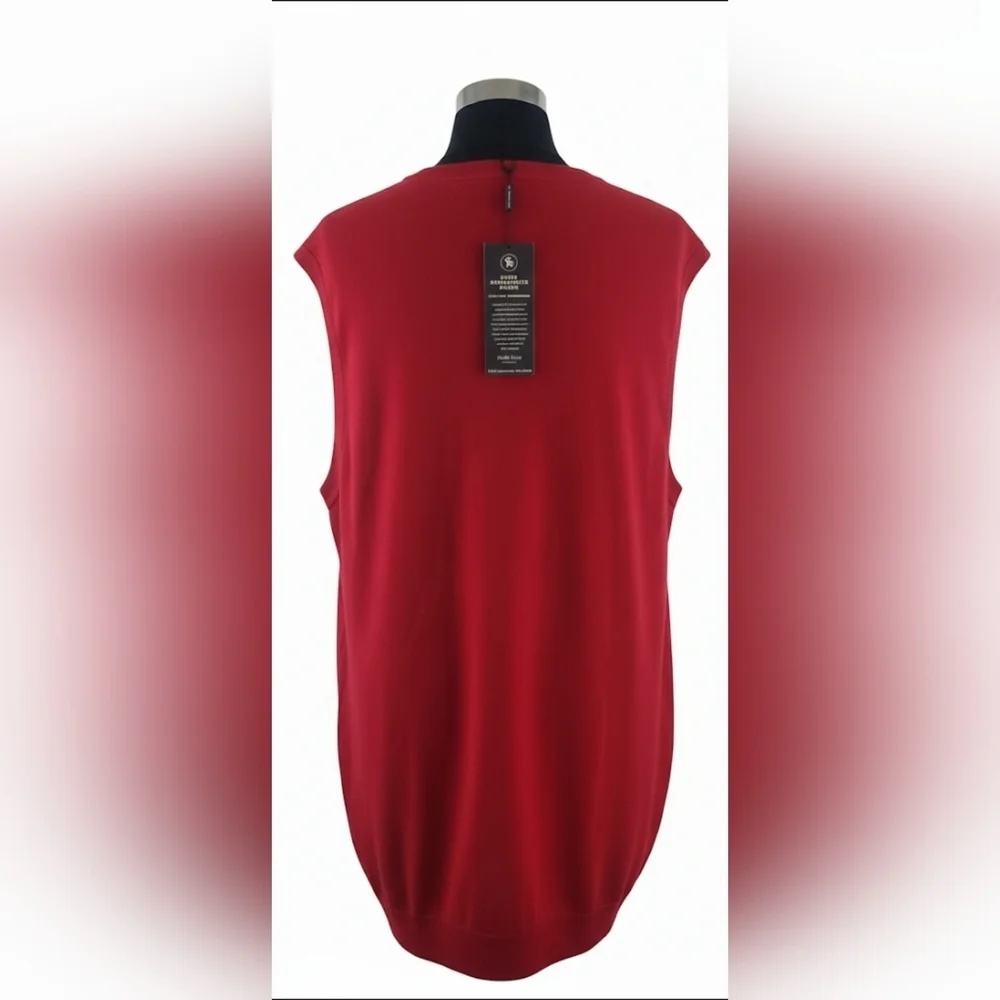 Preppy 4XT Red Men Big Tall Knit Merino Wool Academia Grandpa V-Neck Vest New